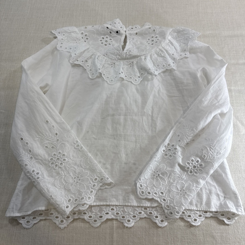 Zara Basic Eyelet Lace Blouse Womens L White Victorian Ruffle Boho Cottagecore - Picture 11 of 11